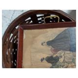 Vintage Wood Serving Tray Victorian Fashion Print Brass Handles