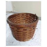 Vintage Woven Wood Basket With Swing Handle Round Gathering Style