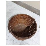Vintage Woven Wood Basket With Swing Handle Round Gathering Style
