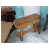 Primitive Wooden Box Stool Bench With Trestle Base Antique