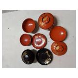 Lot Including 10 Japanese Lacquerware Bowls & Saucers Red Black