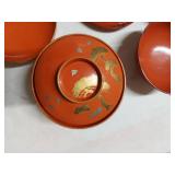 Lot Including 10 Japanese Lacquerware Bowls & Saucers Red Black