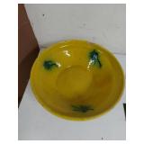 Mexican Pottery Yellow Glazed Hand Painted Serving Bowl See Photos