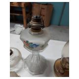Lot Including 6 Antique Vintage Oil Lamps Shades Burner Parts Glass