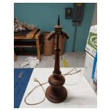 Vintage Turned Dark Walnut Wood Double Socket Table Lamp Base Pull Chain 28in