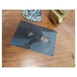 Lot Including Brass Censer Carved Figure Textiles Portrait Photo