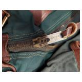 Vintage Green Canvas Leather Trim Duffel Weekender Travel Bag