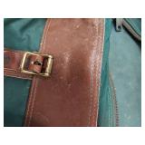 Vintage Green Canvas Leather Trim Duffel Weekender Travel Bag
