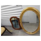 Lot Including 2 Wall Mirrors Gold Oval & Wood Framed Accent Mirror