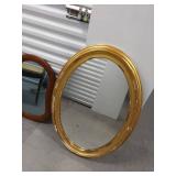 Lot Including 2 Wall Mirrors Gold Oval & Wood Framed Accent Mirror