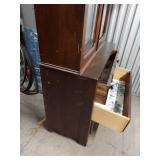 Antique Step Back Glass Door Cabinet Over 3 Drawer Chest