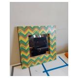 Hand Painted Chevron Wall Mirror Square 24x24 Colorful Frame Decor
