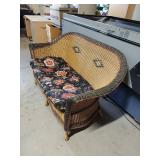 Vintage Wicker Rattan Loveseat Sofa w/ Floral Cushion 53in Wide