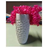 White Embossed Floral Ceramic Vase Textured Modern Home Decor 11in