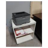 Lot Including Brother Laser Printer & White Rolling Cabinet Stand