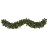 Nearly Natural 6ft White Mountain Pine Artificial Garland with 35 Warm White LED Lights and Pinecones, Includes Battery Box