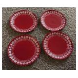 Set of Four Red Christmas Plates, Snowflakes Design, Beautiful, 8.5” Across Size
