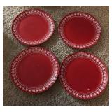 Set of Four Red Christmas Plates, Snowflakes Design, Beautiful, 11” Across Size