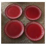 Set of Four Red Christmas Plates, Snowflakes Design, Beautiful, 11” Across Size