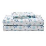 Printed Cotton Flannel 4-Pc. Sheet Set, Queen Sized Snowflake Holiday Theme