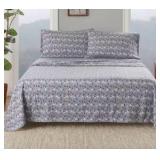 Cotton Flannel 4-Piece Grey Ski Jump Cotton Queen Sheet Set