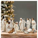12Pcs Ivory Resin Nativity Figurines Set Christmas Nativity Sets Tabletop Scenes Ornaments Xmas Nativity Collectible Figurines Indoor Decor Miniatures Statues Figures10.00" x 26.00"
