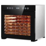 Food Dehydrator Machine, Powerful Food Dryer with 8 Stainless Steel Trays, Adjustable Temperature up to 167°F & 48-Hour Timer for Jerky, Fruits, Herbs - Includes Mesh Tray, Drip Tray & Recipe Guide
