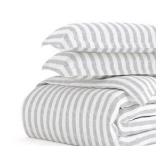 Puffed Rugged Stripes Light Gray Pattern Duvet Cover Set Ultra Soft Microfiber Bedding King/ Cal King Sized Bed, Comes With Two Pillow Covers and a Duvet Cover