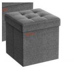 SONGMICS 11.8 Inches Small Folding Storage Ottoman Cube Dark Gray