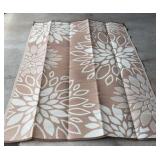 Large Outdood Rug Floral Ivory and Brown Colors 109” x 70” Comes With Metal Stakes and Tie-Downs To Secure the Rug to the Grass as an Option, Can Also be Used on Decks, Porches, Patios or 3-Season