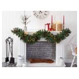 Nearly Natural 6ft White Mountain Pine Artificial Garland with 35 Warm White LED Lights and Pinecones, Includes Battery Box