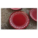Set of Four Red Christmas Plates, Snowflakes Design, Beautiful, 8.5” Across Size