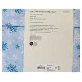 Linden Street QUEEN Size Sheet Set 100% Cotton Percale Blue Snowflake Vintage Wash NEW in Original Packaging