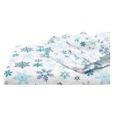 Printed Cotton Flannel 4-Pc. Sheet Set, Queen Sized Snowflake Holiday Theme