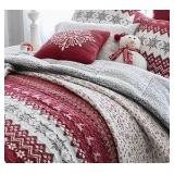 North Pole Trading Co. Holiday Novelty Stripe Quilt Set, One Quilt and One Sham, Great for Twin Sized Bed, Holiday Themed
