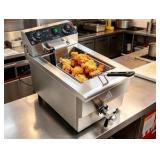 Commercial Electric Single Deep Fryer, 1500W Stainless Steel with Oil Drain Valve and Basket, 11.6Qt/11L for Home Countertop Restaurant