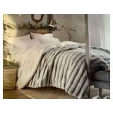 North Pole Trading Company Reversible Carved Faux Fur Comforter Full/Queen Size, Frosted Faux Fur, Reverses to Faux Mink Machine Washable