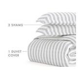 Puffed Rugged Stripes Light Gray Pattern Duvet Cover Set Ultra Soft Microfiber Bedding King/ Cal King Sized Bed, Comes With Two Pillow Covers and a Duvet Cover