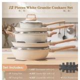 SODAY 12 Pcs Pots and Pans Set Non Stick, Cookware Sets White Granite Induction Cookware, Non-toxic Healthy Nonstick Kitchen Cooking Set with Frying Pan Set, Saucepans (PFAS/PFOA/PFOS Free) Retail $80