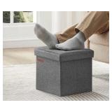 SONGMICS 11.8 Inches Small Folding Storage Ottoman Cube Dark Gray