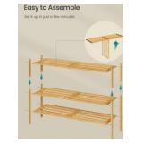 SONGMICS Bamboo Shoe Rack for Closet, Stackable Shoe Oragnizer, Space-Saving Freestanding Shelf, 3-Tier, Holds 12-16 Pairs, Natural