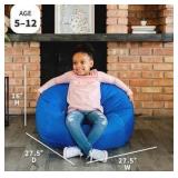 Bean Bag Chair for Kids Bedroom and Reading Nook, Easy-Clean Sapphire, Durable Nylon Polyester Blend, EMPTY, MUST BE FILLED BEFORE USE