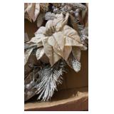 Elegant White Holiday Wreath, Glitter and White Accents, About 18 Inches Across