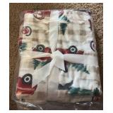 North Pole Trading Company Velvet Plush Throw Blanket, 50” x 60” Machine Washable, Christmas Holiday Tree Pickup Truck Theme