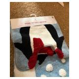 Avanti Home Bath Rug, Seat Cover and Contour Mat, for Toilet and Bathroom, Bath Rug is 17” x 24”, Seat Cover 18.5” x 16.5” and contour mat is 17” x 17” Penguin Themed