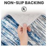 SIILOOM 5x7 Modern Abstract Area Rug for Bedroom, Navy Blue Gray Neutral Multi Large Super Soft Washable Rug with Slip-Resistant, Non-Shedding Rugs Indoor Door Mat for Home Décor Color Blue and Brown