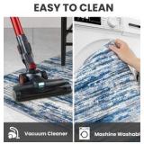 SIILOOM 5x7 Modern Abstract Area Rug for Bedroom, Navy Blue Gray Neutral Multi Large Super Soft Washable Rug with Slip-Resistant, Non-Shedding Rugs Indoor Door Mat for Home Décor Color Blue and Brown