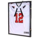 Jersey Wooden Frame Display Case -Shadow Box with 98% UV Protection Acrylic and Hanger for Baseball Basketball Football Hockey Sport Shirt and Uniform Black