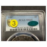 1897 Silver Morgan Dollar - PCGS MS65 CAC - PCGS Price Guide Value for an MS65 is $300