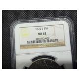 1922-S Silver Peace Dollar - NGC MS62 - NGC Price Guide Value for an MS62 is $115